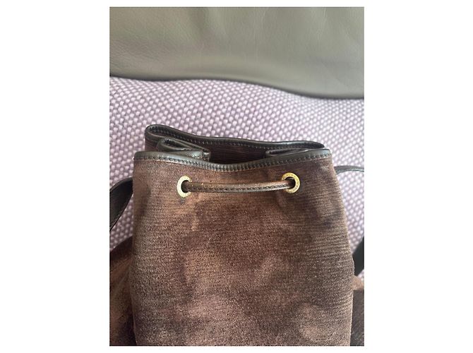 Fendi Borsa a Secchiello in Pelle Velluto a Coste Marrone - vista 7