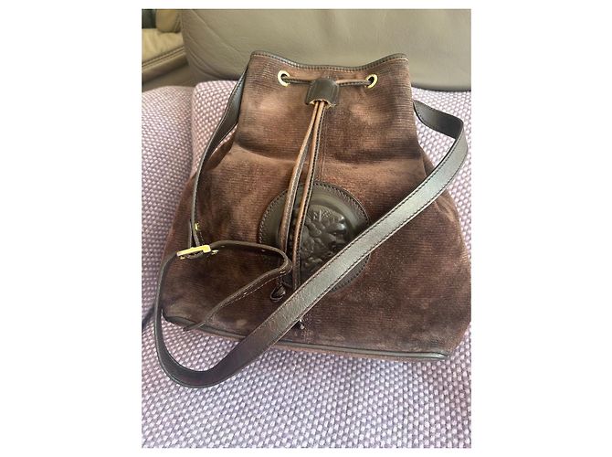 Fendi Borsa a Secchiello in Pelle Velluto a Coste Marrone - vista 8