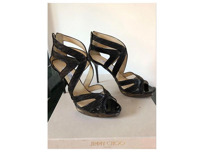 Jimmy Choo Karla Sandali Lurex Nero e Oro D'oro - vista 2