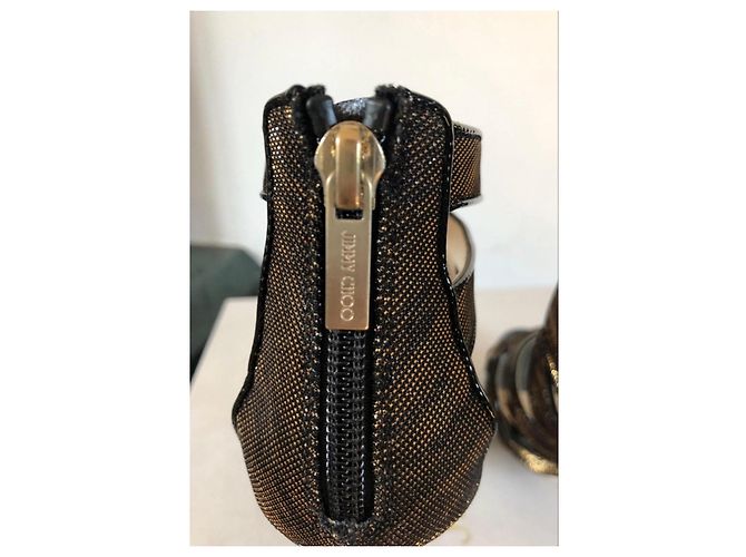 Jimmy Choo Karla Sandali Lurex Nero e Oro D'oro - vista 7