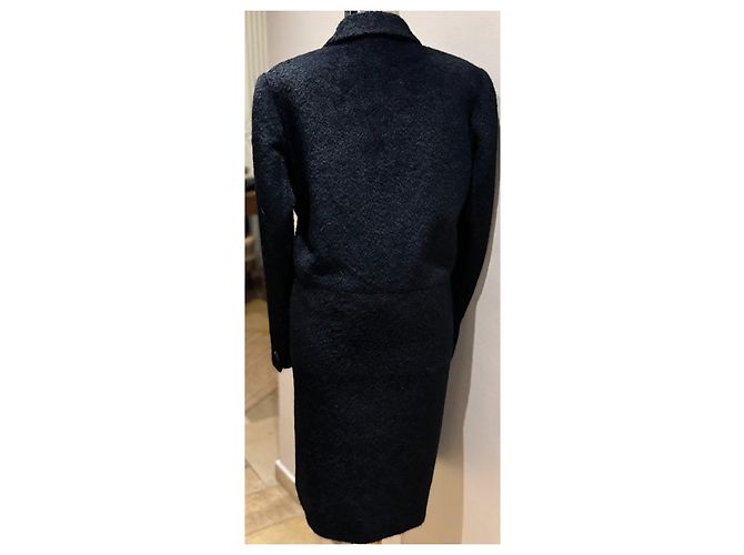 Agnona Black Alpaca Wool Blend Wrap Coat with Leather Belt - view 2