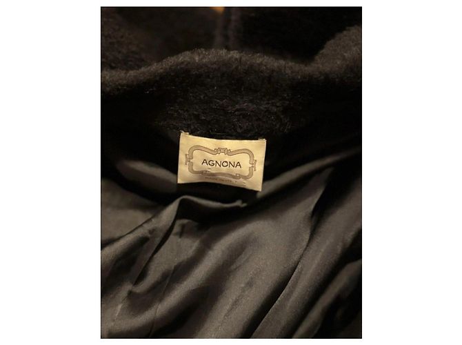 Agnona Black Alpaca Wool Blend Wrap Coat with Leather Belt - view 3