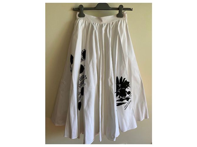 Saia Maxi Prada de Algodão Branco Estampado Preto - vista 2