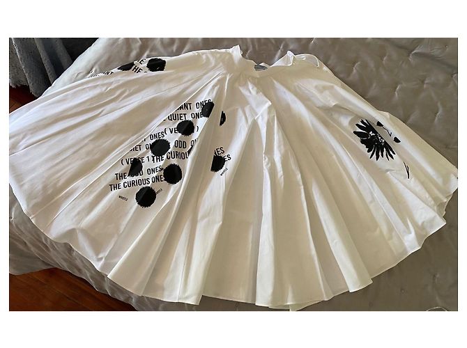 Saia Maxi Prada de Algodão Branco Estampado Preto - vista 7