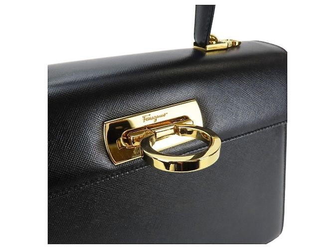 Borsa a mano in pelle Gancini Salvatore Ferragamo Nero - vista 19