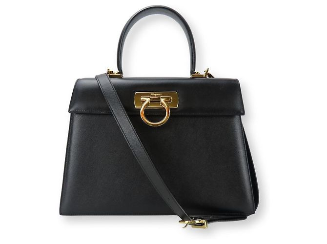 Borsa a mano in pelle Gancini Salvatore Ferragamo Nero - vista 2