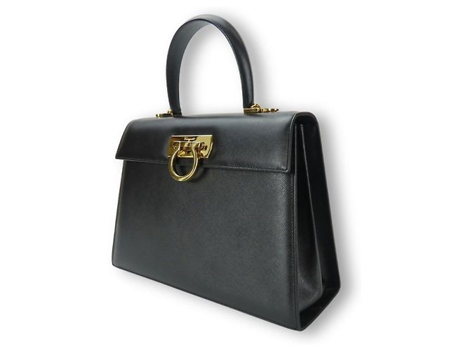 Borsa a mano in pelle Gancini Salvatore Ferragamo Nero - vista 3