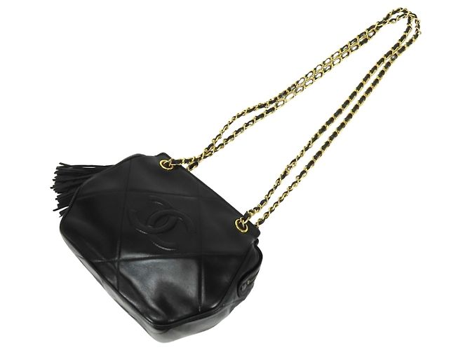 Borsa a tracolla Chanel in agnello nero - vista 12