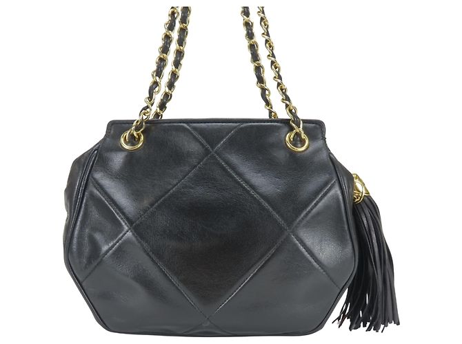 Borsa a tracolla Chanel in agnello nero - vista 4