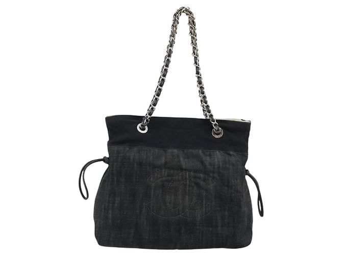 CHANEL COCO Mark Chain Shoulder Bag Denim Black Silver CC Auth 180492SAV Nero Argento - vista 2