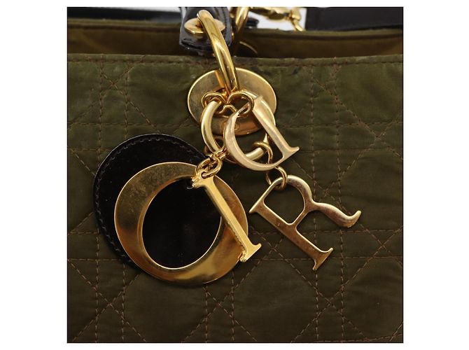 Borsa Christian Dior Canage Lady Dior Nylon 2way Khaki Gold Auth 179698 D'oro Cachi - vista 16