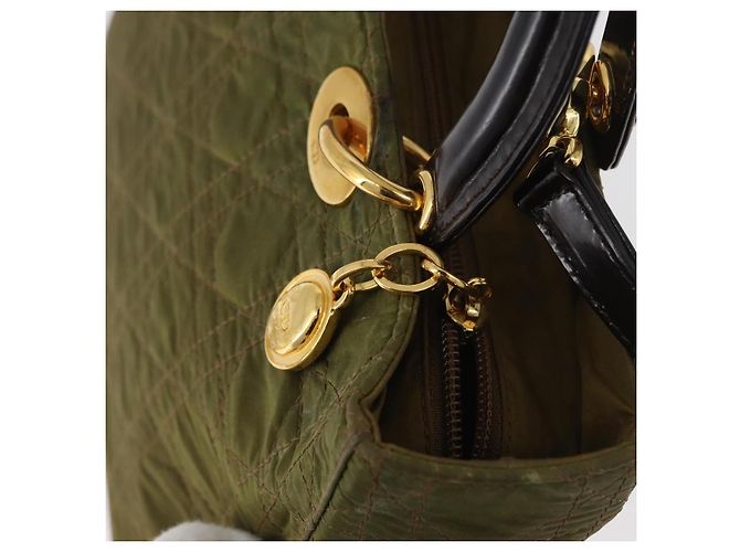 Borsa Christian Dior Canage Lady Dior Nylon 2way Khaki Gold Auth 179698 D'oro Cachi - vista 17