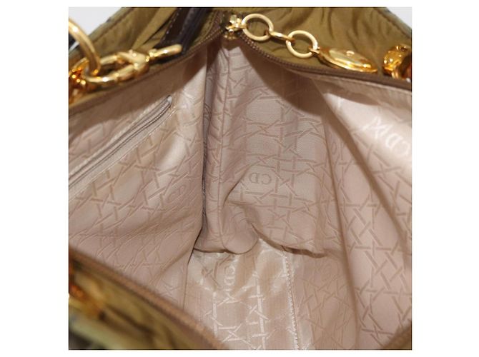 Borsa Christian Dior Canage Lady Dior Nylon 2way Khaki Gold Auth 179698 D'oro Cachi - vista 20