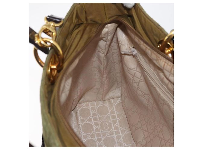 Borsa Christian Dior Canage Lady Dior Nylon 2way Khaki Gold Auth 179698 D'oro Cachi - vista 21