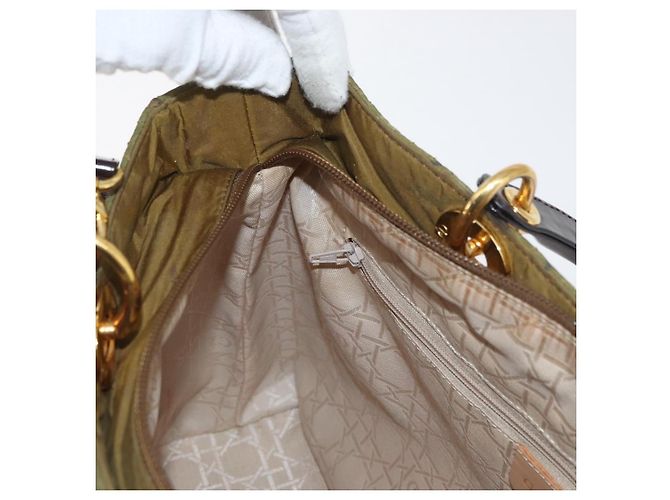 Borsa Christian Dior Canage Lady Dior Nylon 2way Khaki Gold Auth 179698 D'oro Cachi - vista 22
