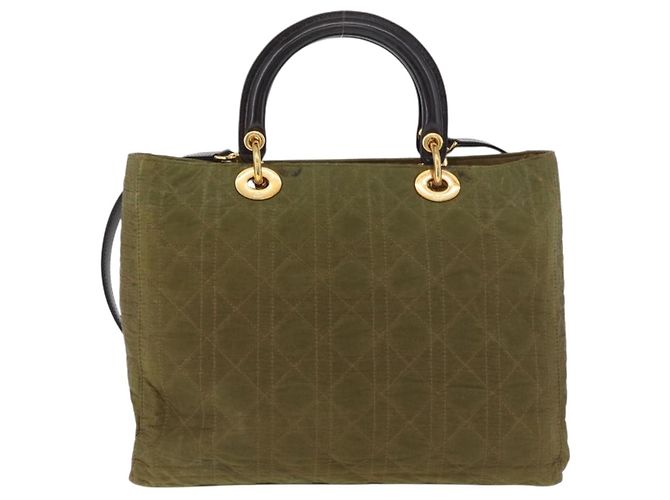 Borsa Christian Dior Canage Lady Dior Nylon 2way Khaki Gold Auth 179698 D'oro Cachi - vista 3