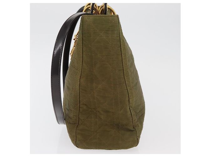 Borsa Christian Dior Canage Lady Dior Nylon 2way Khaki Gold Auth 179698 D'oro Cachi - vista 4