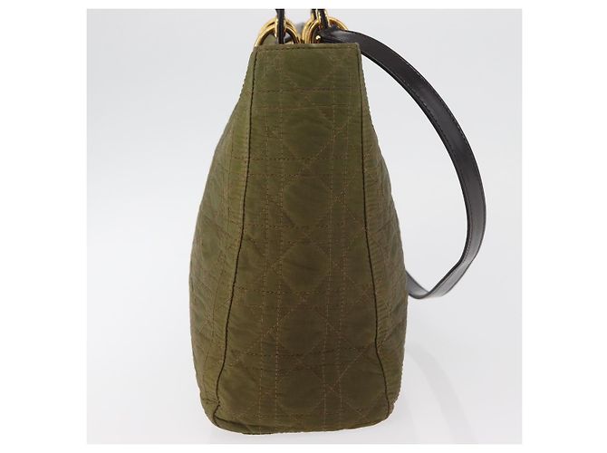 Borsa Christian Dior Canage Lady Dior Nylon 2way Khaki Gold Auth 179698 D'oro Cachi - vista 5