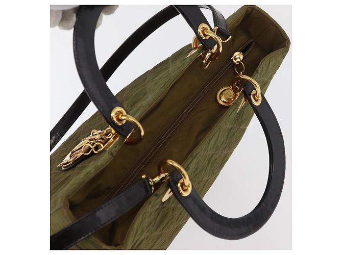 Borsa Christian Dior Canage Lady Dior Nylon 2way Khaki Gold Auth 179698 D'oro Cachi - vista 6