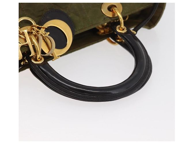 Borsa Christian Dior Canage Lady Dior Nylon 2way Khaki Gold Auth 179698 D'oro Cachi - vista 7