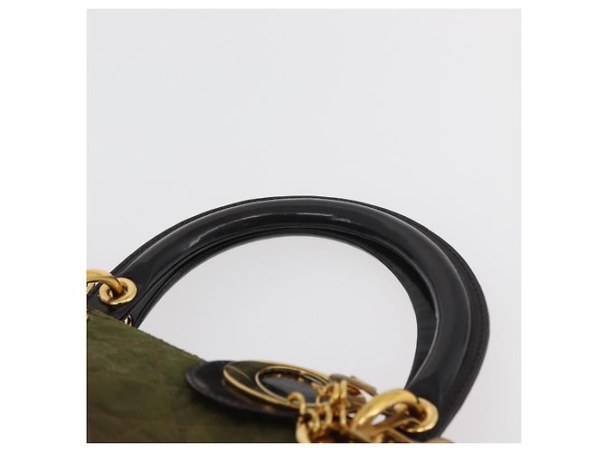 Borsa Christian Dior Canage Lady Dior Nylon 2way Khaki Gold Auth 179698 D'oro Cachi - vista 8