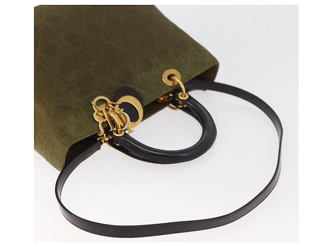 Borsa Christian Dior Canage Lady Dior Nylon 2way Khaki Gold Auth 179698 D'oro Cachi - vista 9