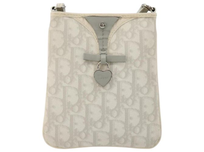 Christian Dior Trotter Canvas Romantic Tasche PVC Weiß Silber Auth 180282A - Ansicht 2