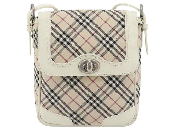 Borsa a Spalla BURBERRY Nova Check in Tela Avorio Argento Auth BA12921 Crudo - vista 2
