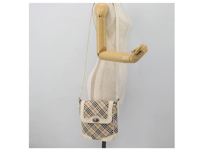 Borsa a Spalla BURBERRY Nova Check in Tela Avorio Argento Auth BA12921 Crudo - vista 23