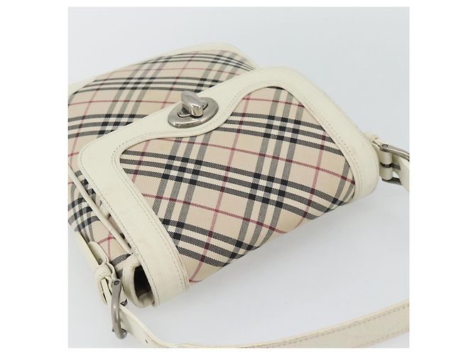 Borsa a Spalla BURBERRY Nova Check in Tela Avorio Argento Auth BA12921 Crudo - vista 6
