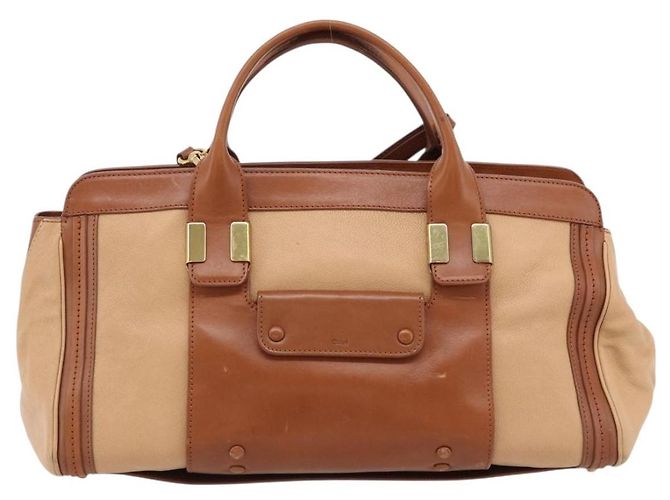 Chloé Borsa Chloe Alice in Pelle 2way Marrone Oro beige Auth ka4362 D'oro - vista 2
