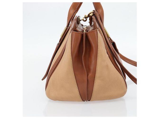 Chloé Borsa Chloe Alice in Pelle 2way Marrone Oro beige Auth ka4362 D'oro - vista 4