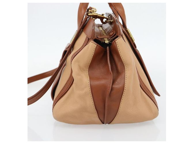 Chloé Borsa Chloe Alice in Pelle 2way Marrone Oro beige Auth ka4362 D'oro - vista 5
