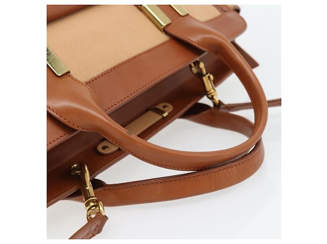 Chloé Borsa Chloe Alice in Pelle 2way Marrone Oro beige Auth ka4362 D'oro - vista 7