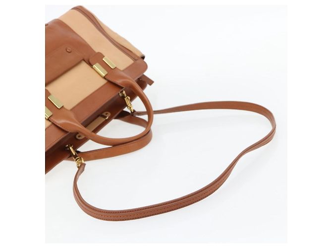 Chloé Borsa Chloe Alice in Pelle 2way Marrone Oro beige Auth ka4362 D'oro - vista 9