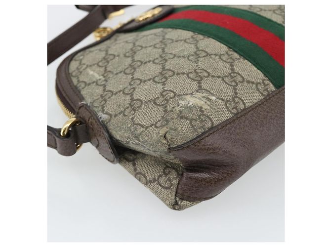 Borsa GUCCI GG Supreme Web Sherry Line Ophidia in PVC Beige Oro 499621 Auth 180447 - vista 11