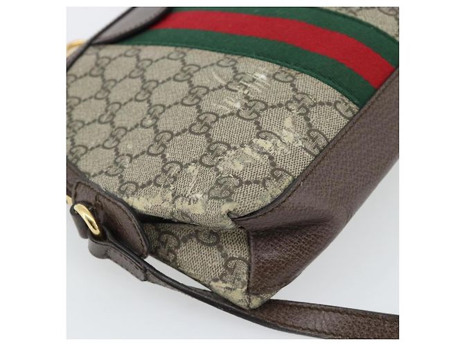 Borsa GUCCI GG Supreme Web Sherry Line Ophidia in PVC Beige Oro 499621 Auth 180447 - vista 13
