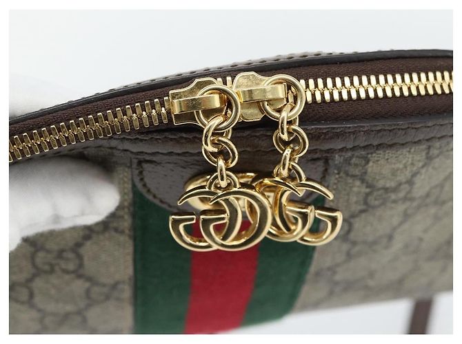 Borsa GUCCI GG Supreme Web Sherry Line Ophidia in PVC Beige Oro 499621 Auth 180447 - vista 14
