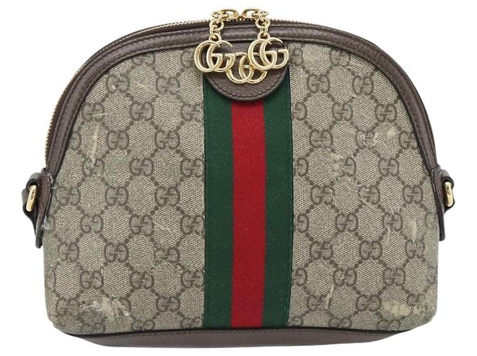 Borsa GUCCI GG Supreme Web Sherry Line Ophidia in PVC Beige Oro 499621 Auth 180447 - vista 2