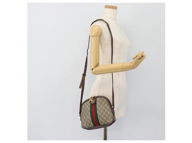 Borsa GUCCI GG Supreme Web Sherry Line Ophidia in PVC Beige Oro 499621 Auth 180447 - vista 21