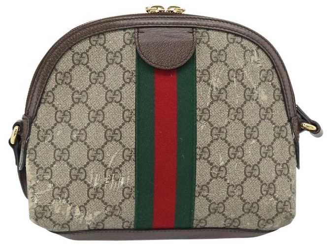 Borsa GUCCI GG Supreme Web Sherry Line Ophidia in PVC Beige Oro 499621 Auth 180447 - vista 3