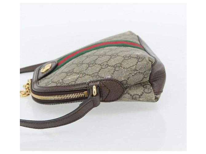 Borsa GUCCI GG Supreme Web Sherry Line Ophidia in PVC Beige Oro 499621 Auth 180447 - vista 4