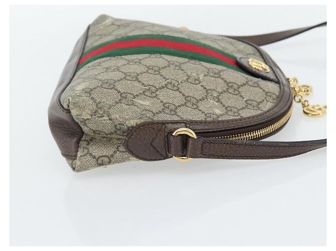 Borsa GUCCI GG Supreme Web Sherry Line Ophidia in PVC Beige Oro 499621 Auth 180447 - vista 5