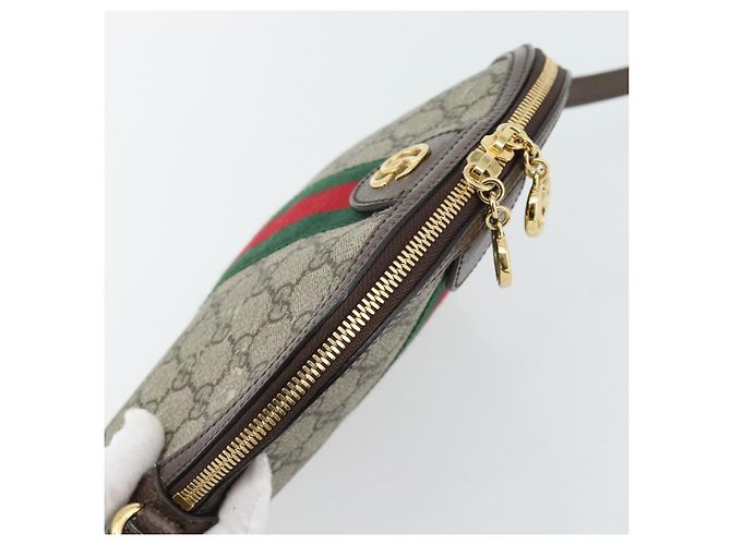 Borsa GUCCI GG Supreme Web Sherry Line Ophidia in PVC Beige Oro 499621 Auth 180447 - vista 6