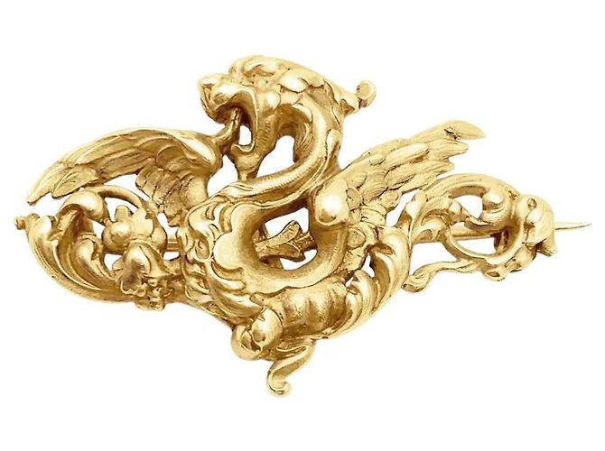 Autre Marque Chimäre-Brosche aus Gelbgold. - Ansicht 4