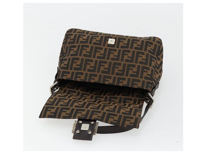 FENDI Zucca Canvas Mamma Baguette Borsa a Spalla Nero Marrone Auth 179826SAV - vista 16
