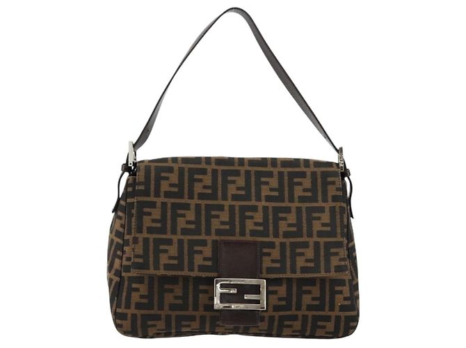 FENDI Zucca Canvas Mamma Baguette Borsa a Spalla Nero Marrone Auth 179826SAV - vista 2
