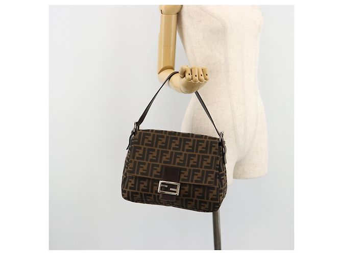 FENDI Zucca Canvas Mamma Baguette Borsa a Spalla Nero Marrone Auth 179826SAV - vista 25