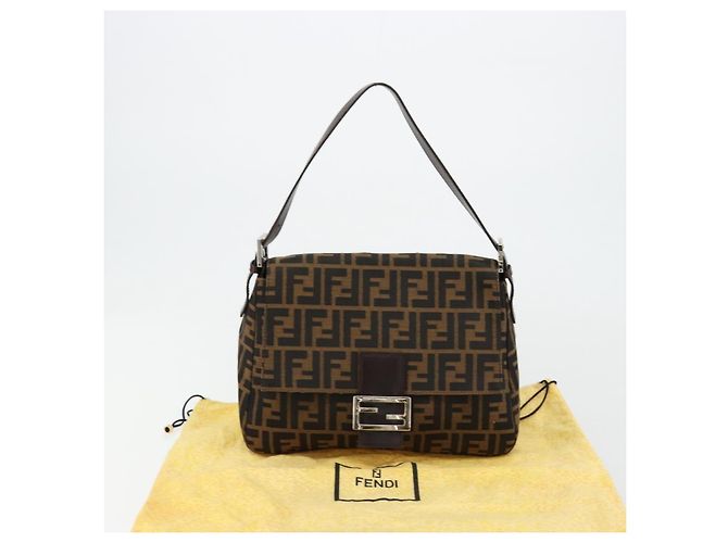 FENDI Zucca Canvas Mamma Baguette Borsa a Spalla Nero Marrone Auth 179826SAV - vista 26