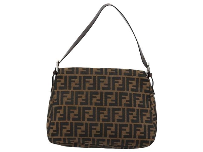 FENDI Zucca Canvas Mamma Baguette Borsa a Spalla Nero Marrone Auth 179826SAV - vista 3
